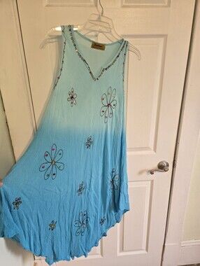 Blue Boho Sequin Embroidered Hippie Dress ✨